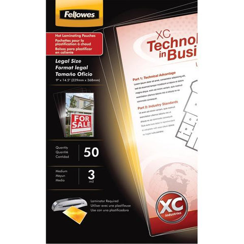 Fellowes, Inc. Glossy Pouch - Legal, 3 Mil, 50 Pack - Preserves, Protects, And Enhances Importa