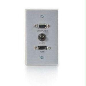 C2g Hdmi+vga+3.5mm Aluminum Wall Plate - Passive, Pass Through Design, Durable, Airc