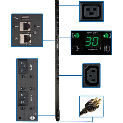 Tripp Lite PDU Switched 5-5.8kW 208-240V, 20 C13 4 C19, LX Platform Interface, 0URM Rackmount Vertical TAA