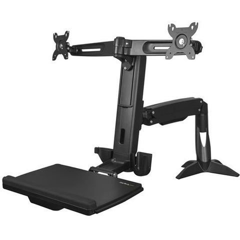 StarTech.com Sit Stand Dual Monitor Arm - Desk Mount Standing Computer Workstation 24" Displays - Adjustable Stand Up Arm w- Keyboard Tray - SystemsDirect.com