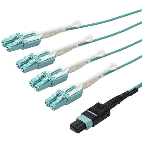 StarTech.com 10m 30 ft MPO - MTP to LC Breakout Cable - Plenum Rated Fiber Optic Cable - OM3 Multimode, 40Gb - Push-Pull-Tab - Aqua Fiber Patch Cable - SystemsDirect.com