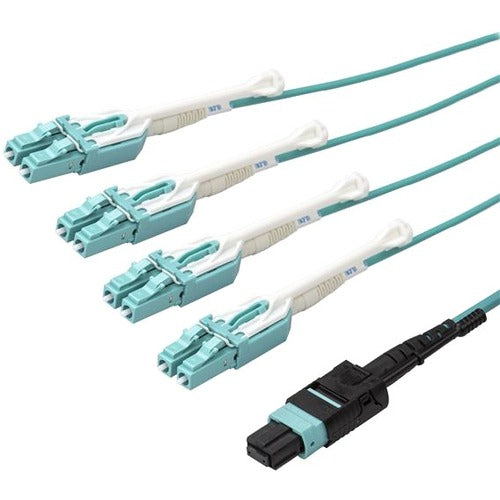 StarTech.com 3m 10 ft MPO - MTP to LC Breakout Cable - Plenum Rated Fiber Optic Cable - OM3 Multimode, 40Gb - Push-Pull-Tab - Aqua Fiber Patch Cable - SystemsDirect.com