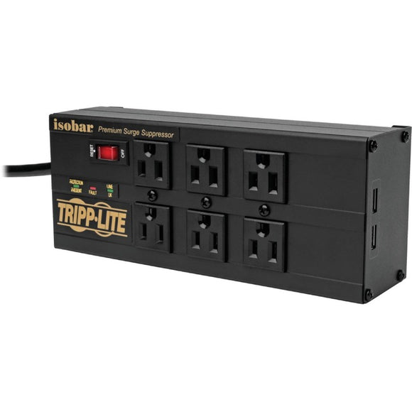 Tripp Lite Isobar Surge Protector Power Strip 6 Outlet 2 USB Charging Ports 10ft Cord - SystemsDirect.com