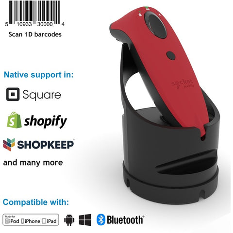 Socket Mobile SocketScan® S700, Linear Barcode Scanner, Red & Black Charging Dock