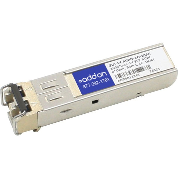 AddOn 10-Pack of Cisco GLC-SX-MMD Compatible TAA Compliant 1000Base-SX SFP Transceiver (MMF, 850nm, 550m, LC, DOM) - SystemsDirect.com