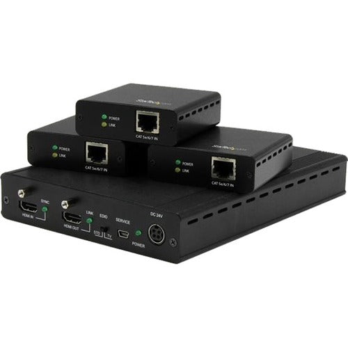 StarTech.com 3 Port HDBaseT Extender Kit with 3 Receivers - 1x3 HDMI over CAT5e-CAT6 Splitter - 1-to-3 HDBaseT Distribution System - Up to 4K