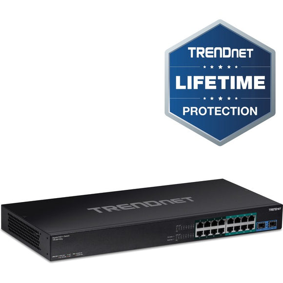 TRENDnet TPE-BG182g, 18-Port Gigabit 470W PoE++ Switch with 8 x 95W PoE++ Ports, 8 x 30W PoE+ Ports, 2 Gigabit SFP Slots,470W PoE Budget, 1U 19