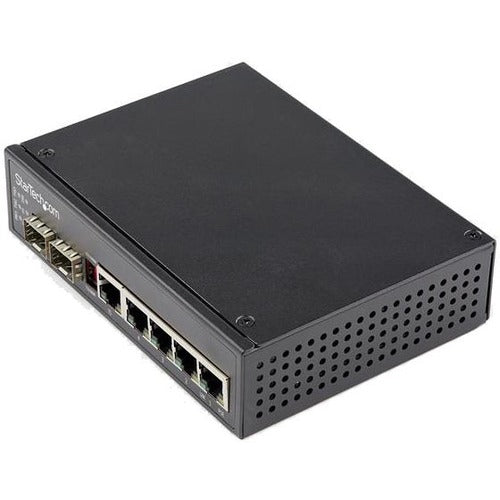 StarTech.com Industrial 5 Port Gigabit Ethernet Switch 5 PoE RJ45 +2 SFP Slots 30W PoE+ 48VDC 10-100-1000 Mbps -40C to 75C w-DIN Connector - SystemsDirect.com