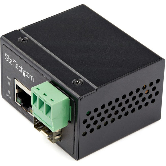 StarTech.com Industrial Fiber to Ethernet Media Converter - 100Mbps SFP to RJ45-CAT6 SM-MM - Fiber to Copper Network - IP-30 12V Input