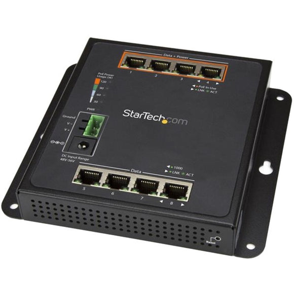 StarTech.com Industrial 8 Port Gigabit PoE Switch - 4 x PoE+ 30W - Power Over Ethernet GbE Layer-L2 Managed Network Switch -40C to +75C