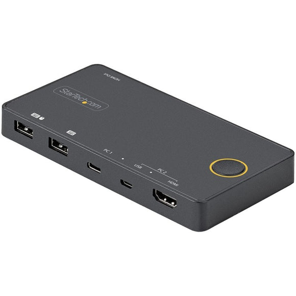StarTech.com 2 Port Hybrid USB-A + HDMI & USB-C KVM Switch, Single 4K 60Hz HDMI 2.0 Monitor, Compact Desktop and-or Laptop HDMI KVM Switch