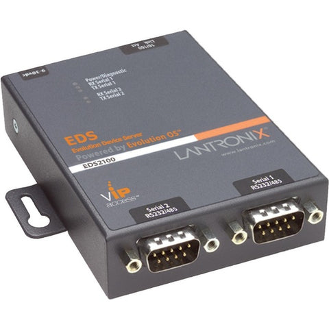 Lantronix 2-Port Secure Serial (RS232- RS422- RS485) to IP Ethernet Device Server; Up to 256-bit AES encryption; SSH-SSL-TLS Enterprise Security with PKI; International 110-240 VAC - SystemsDirect.com