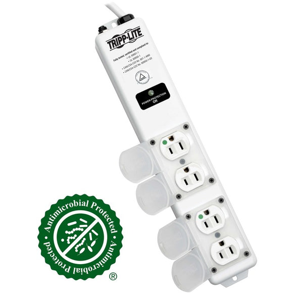 Tripp Lite Safe-IT Surge Protector Power Strip Medical Hospital Antimicrobial Metal 4 Outlet 15' Cord - SystemsDirect.com