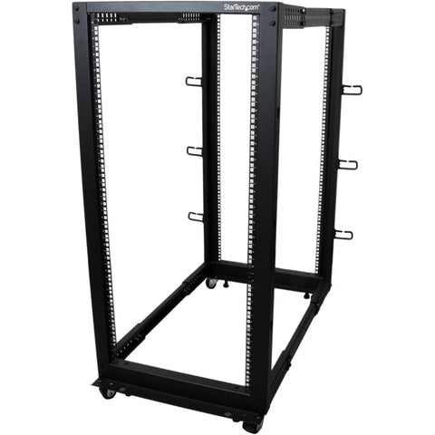 StarTech.com 25U Adjustable Depth Open Frame 4 Post Server Rack w- Casters - Levelers and Cable Management Hooks - SystemsDirect.com