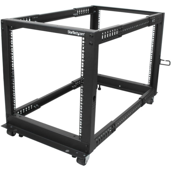 StarTech.com 12U Adjustable Depth Open Frame 4 Post Server Rack w- Casters - Levelers and Cable Management Hooks - SystemsDirect.com