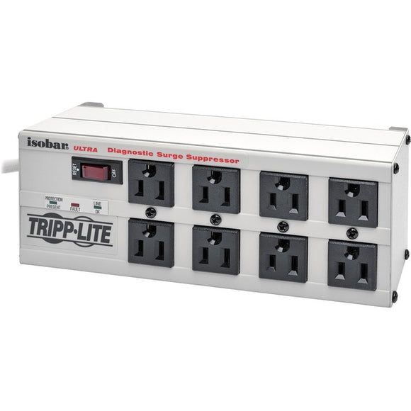 Tripp Lite Isobar 8-Outlet Surge Protector 25 ft. Cord with Right-Angle Plug 3840 Joules Diagnostic LEDs Metal Housing