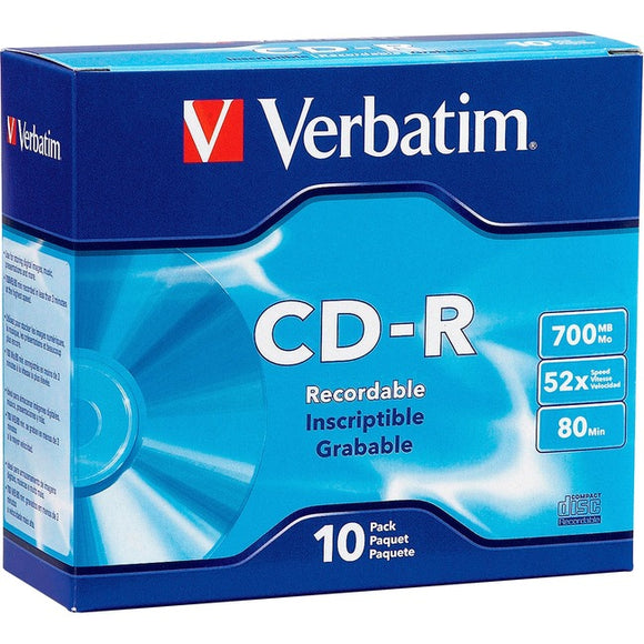 Verbatim CD-R 700MB 52X with Branded Surface - 10pk Slim Case