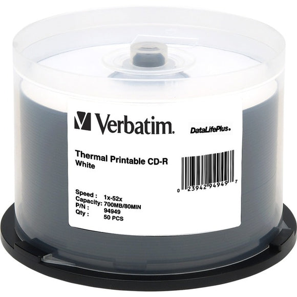 Verbatim CD-R 700MB 52X DataLifePlus White Thermal Printable - 50pk Spindle