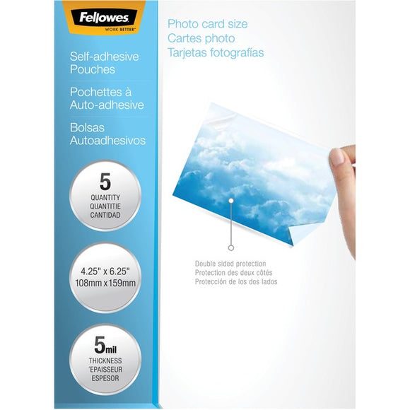 Fellowes Self-Adhesive Pouches - Photo, 5mil, 5 pack