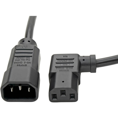 Tripp Lite 2ft Computer Cord Extension Cable C14 to Left Angle C13 10A 18AWG 2'