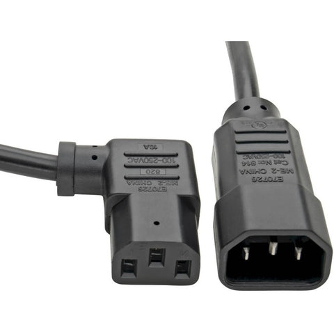 Tripp Lite 2ft Computer Power Cord Extension Cable C14 to Right Angle C13 10A 18AWG 2'
