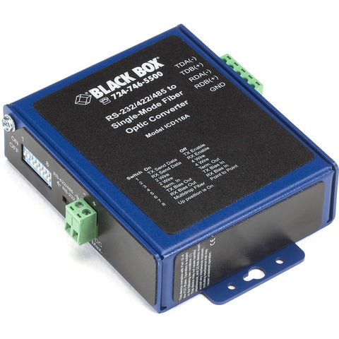 Black Box Industrial Opto-Isolated Serial to Fiber Single-Mode SC Converter