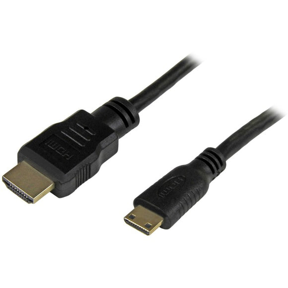 StarTech.com 1ft Mini HDMI to HDMI Cable with Ethernet, 4K 30Hz High Speed Mini HDMI 1.4 (Type-C) Device to HDMI Adapter Cable/Cord, M/M