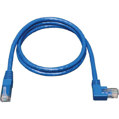 Tripp Lite 10ft Cat6 Gigabit Molded Patch Cable RJ45 Left Angle to Straight M/M Blue 10'