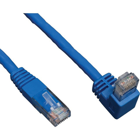 Tripp Lite 10ft Cat6 Gigabit Molded Patch Cable RJ45 Right Angle Down to Straight M/M Blue 10'