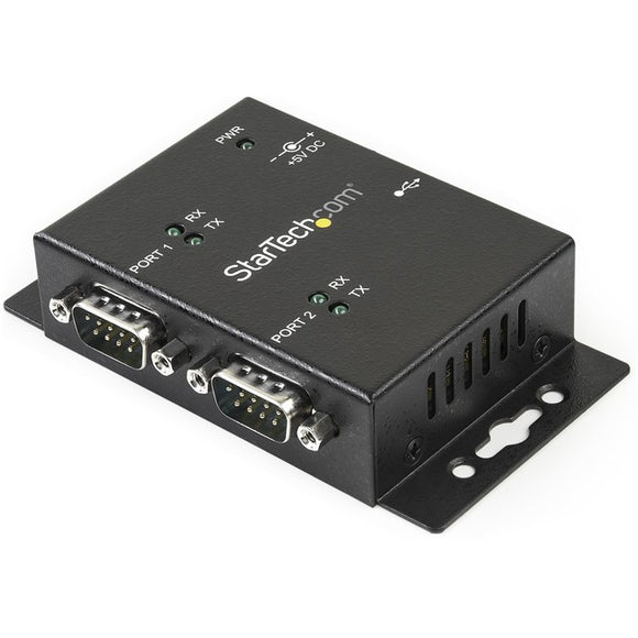 StarTech.com USB to Serial Adapter - 2 Port - Wall Mount - Din Rail Clips - Industrial - COM Port Retention - FTDI - DB9