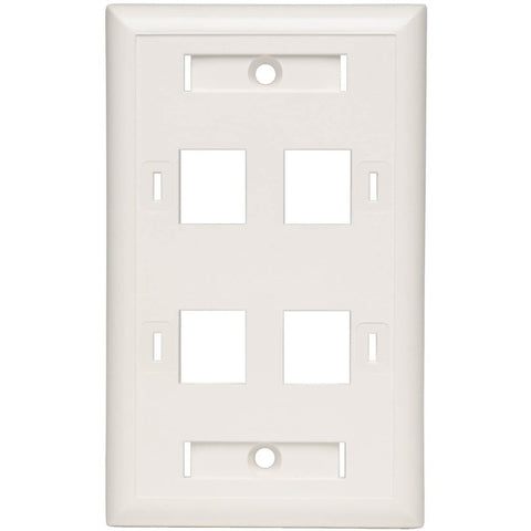 Tripp Lite Quad Outlet RJ45 Universal Keystone Face Plate / Wall Plate, White, 4-Port
