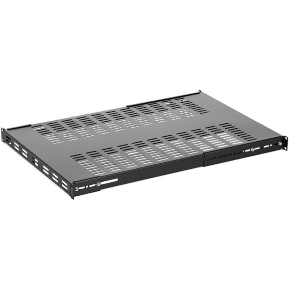 StarTech.com 1U 4-Post 19.5 to 38in Adjustable Mounting Depth Vented Rack Mount Shelf - Heavy Duty Fixed Rack Shelf - 330lbs / 150kg - 27.5in Deep~
