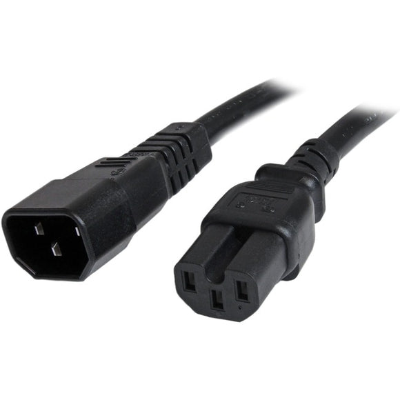 StarTech.com 6ft (1.8m) Heavy Duty Extension Cord, IEC C14 to IEC C15 Black Extension Cord, 15A 125V, 14AWG, Heavy Gauge Power Cable