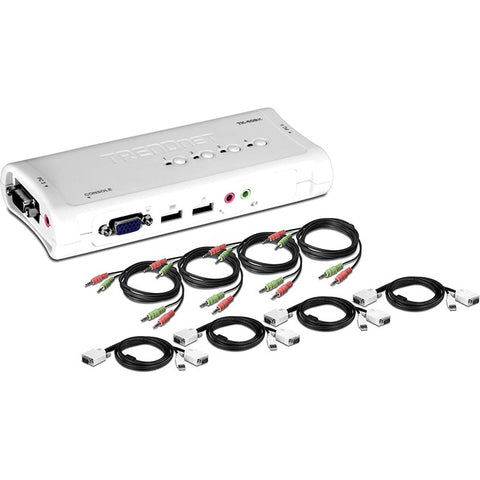 TRENDnet 4-Port USB KVM Switch and Cable Kit With Audio, Manage 4 Computers, USB Switch, Windows, Linux, Auto-Scan, Plug And Play, Hot Pluggable, 2048 x 1536 VGA Resolution, White, TK-409K