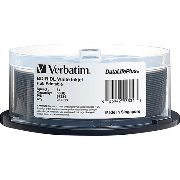 Verbatim BD-R DL 50GB 8X, White Label, DataLife+, White InkJet Hub Printable, 25PK Spindle