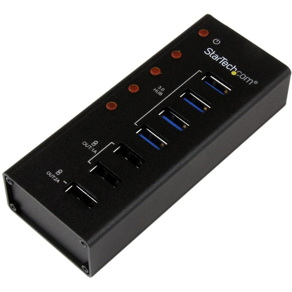 StarTech.com 4 Port USB 3.0 Hub plus 3 Dedicated USB Charging Ports (2 x 1A & 1 x 2A) - Wall Mountable Metal Enclosure