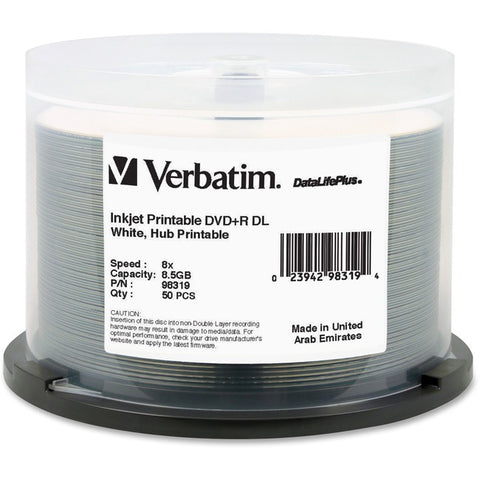 Verbatim DataLifePlus DVD Recordable Media - DVD+R DL - 8x - 8.50 GB - 50 Pack Spindle