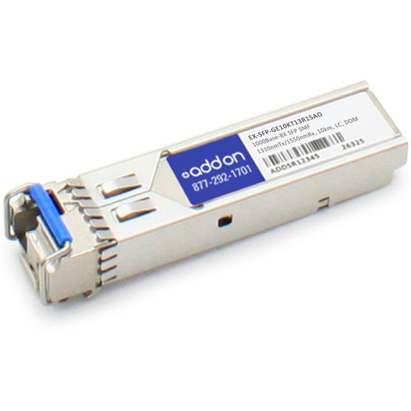 AddOn Juniper Networks EX-SFP-GE10KT13R15 Compatible TAA Compliant 1000Base-BX SFP Transceiver (SMF, 1310nmTx/1550nmRx, 10km, LC, DOM)
