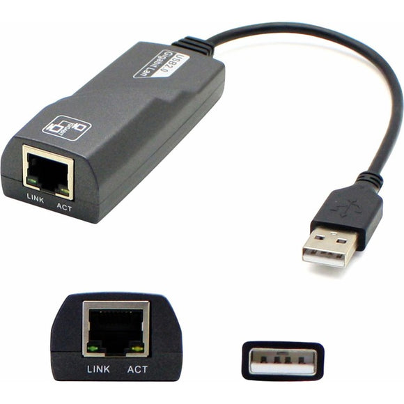 AddOn USB 2.0 (A) Male to RJ-45 Female Gray & Black Adapter