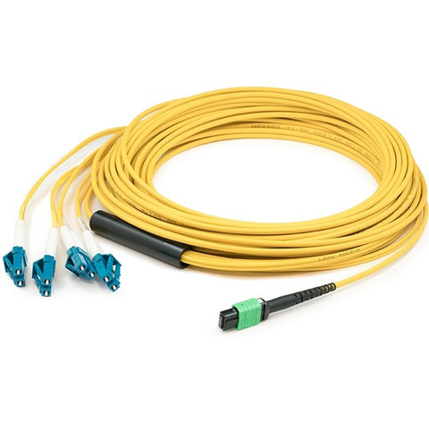 AddOn 15m MPO (Female) to 8xLC (Male) 8-Strand Yellow OS2 OFNR (Riser-Rated) Fiber Fanout Cable