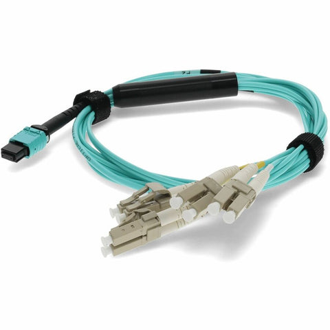 AddOn 1m MPO (Female) to 8xLC (Male) 8-Strand Aqua OM3 Fiber Fanout Cable