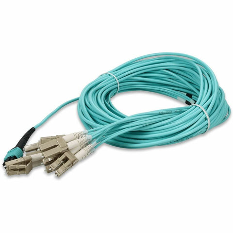 AddOn 15m MPO (Female) to 6xLC (Male) 12-Strand Aqua OM3 Duplex Fiber Fanout Cable