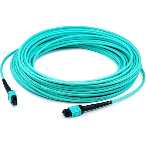 AddOn 10m MPO (Female) to MPO (Female) 12-Strand Aqua OM3 Crossover Fiber OFNR (Riser-Rated) Patch Cable