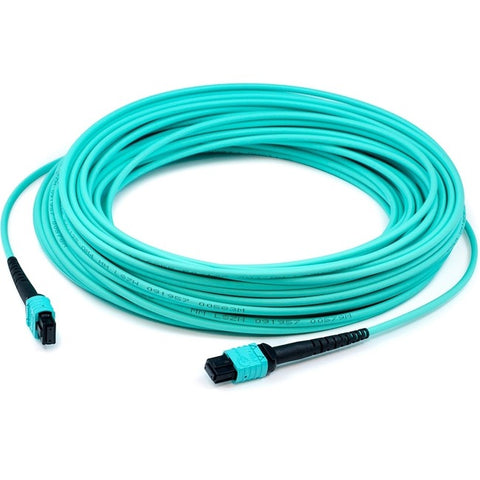 AddOn 10m MPO (Female) to MPO (Female) 12-Strand Aqua OM3 Straight Fiber OFNR (Riser-Rated) Patch Cable