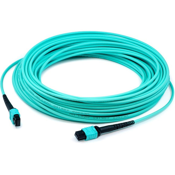 AddOn 1m MPO (Female) to MPO (Female) 12-Strand Aqua OM3 Crossover Fiber OFNR (Riser-Rated) Patch Cable