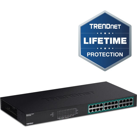 TRENDnet 24-Port Gigabit PoE+ Switch, 24 x Gigabit PoE+ Ports, 370W Power Budget, 48Gbps Switch Capacity, RackMount Kit Included, Ethernet Network Switch, Metal, Lifetime Protection, Black, TPE-TG240G