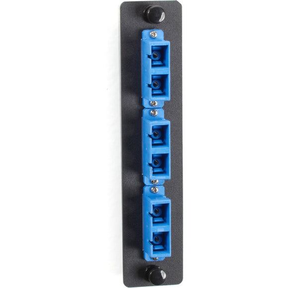 Black Box Standard Adapter Panel, Ceramic Sleeves, (3) Duplex SC Pairs, Blue