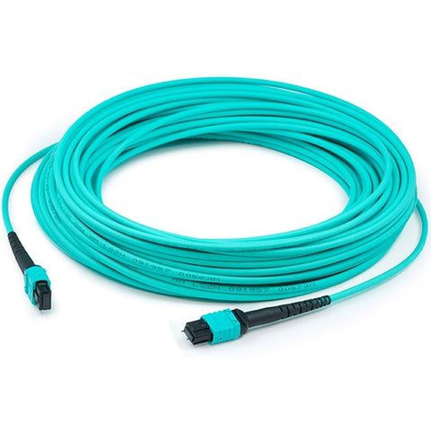 AddOn 30m MPO (Female) to MPO (Female) 12-Strand Aqua OM3 Crossover Fiber OFNR (Riser-Rated) Patch Cable