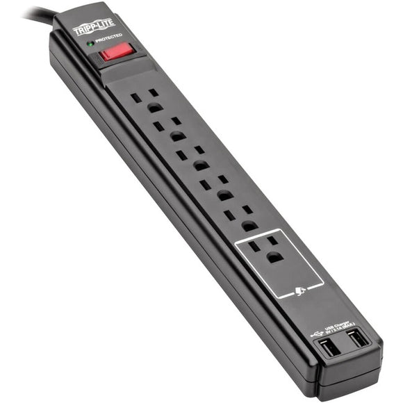 Tripp Lite Surge Protector Power Strip 6 Outlet 2x USB Charging Ports Black