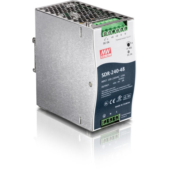 TRENDnet 240W Single Output Industrial DIN-Rail Power Supply, Extreme Operating Temp Range -25 to 70 °C(-13 to 158 °F) Built-in Active PFC, Passive Cooling, DIN-Rail Mount, Silver, TI-S24048